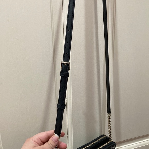 Kate Spade Black Natalia Double Zip Tweed Crossbody Purse Bag - Picture 11 of 16